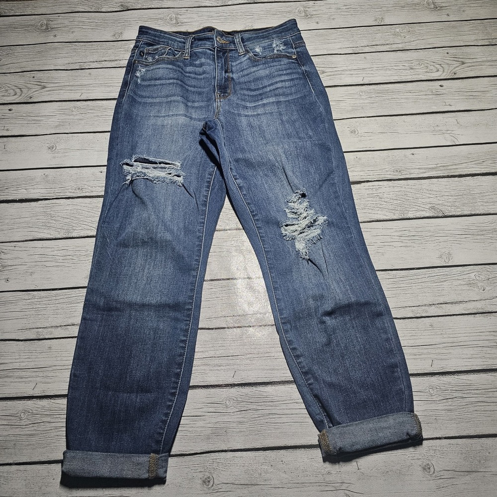Judy Blue Jeans Women's 5/27 Blue Slim Fit Mid Rise Stretch‎ Distressed Denim